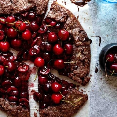 galette on a table with slices cut out