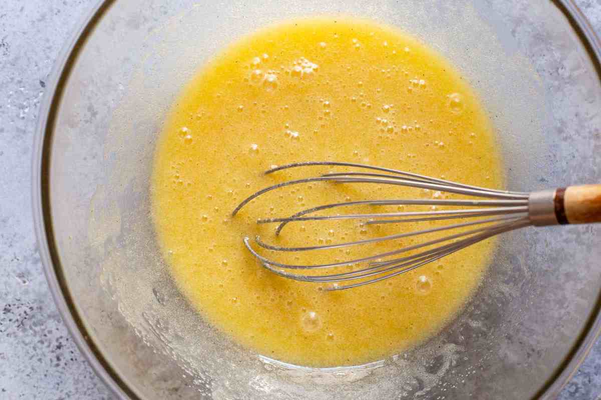 eggs whisked in a glass bowl