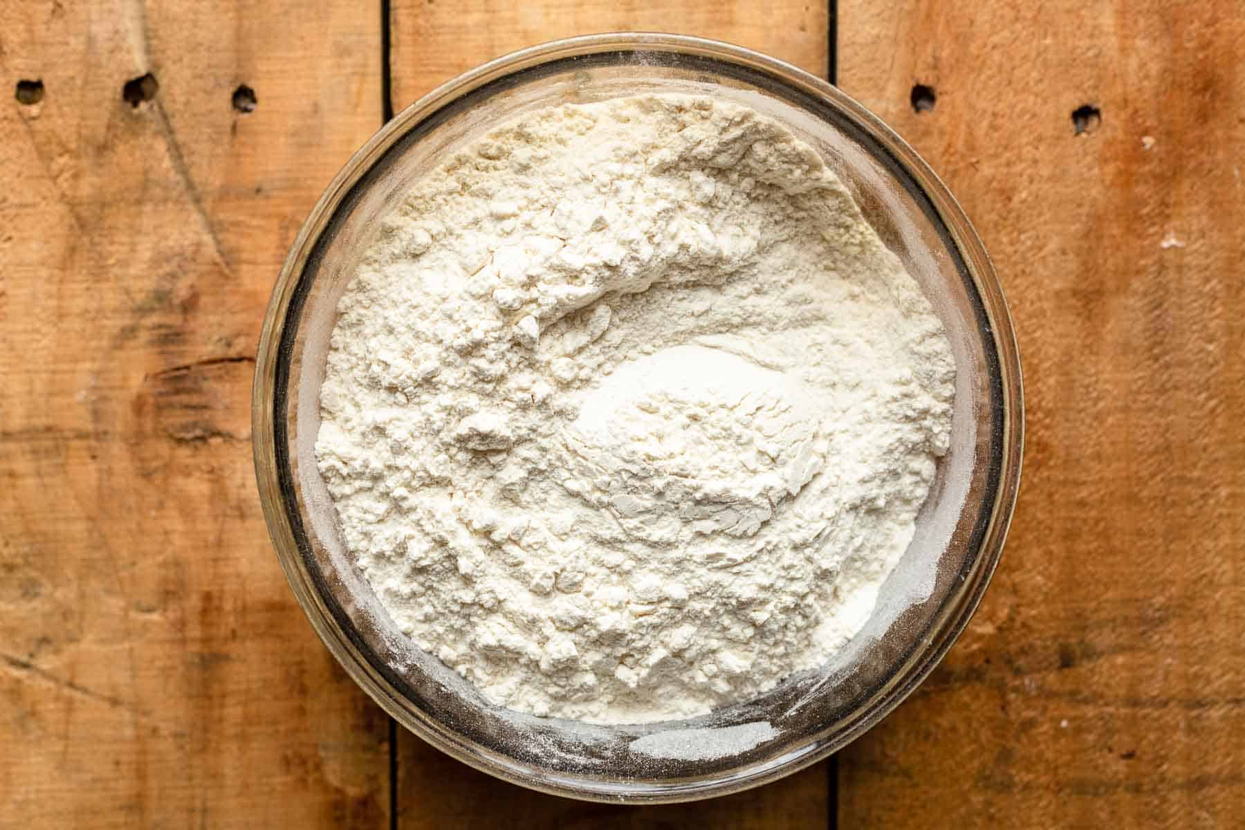dry ingredients in a bowl for cake