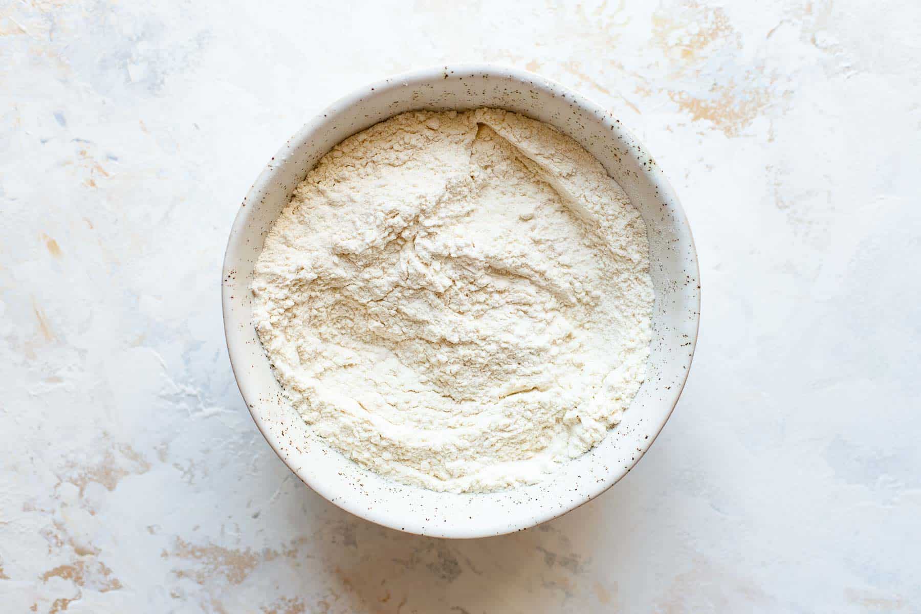 flour mixture for cake batter in a bowl