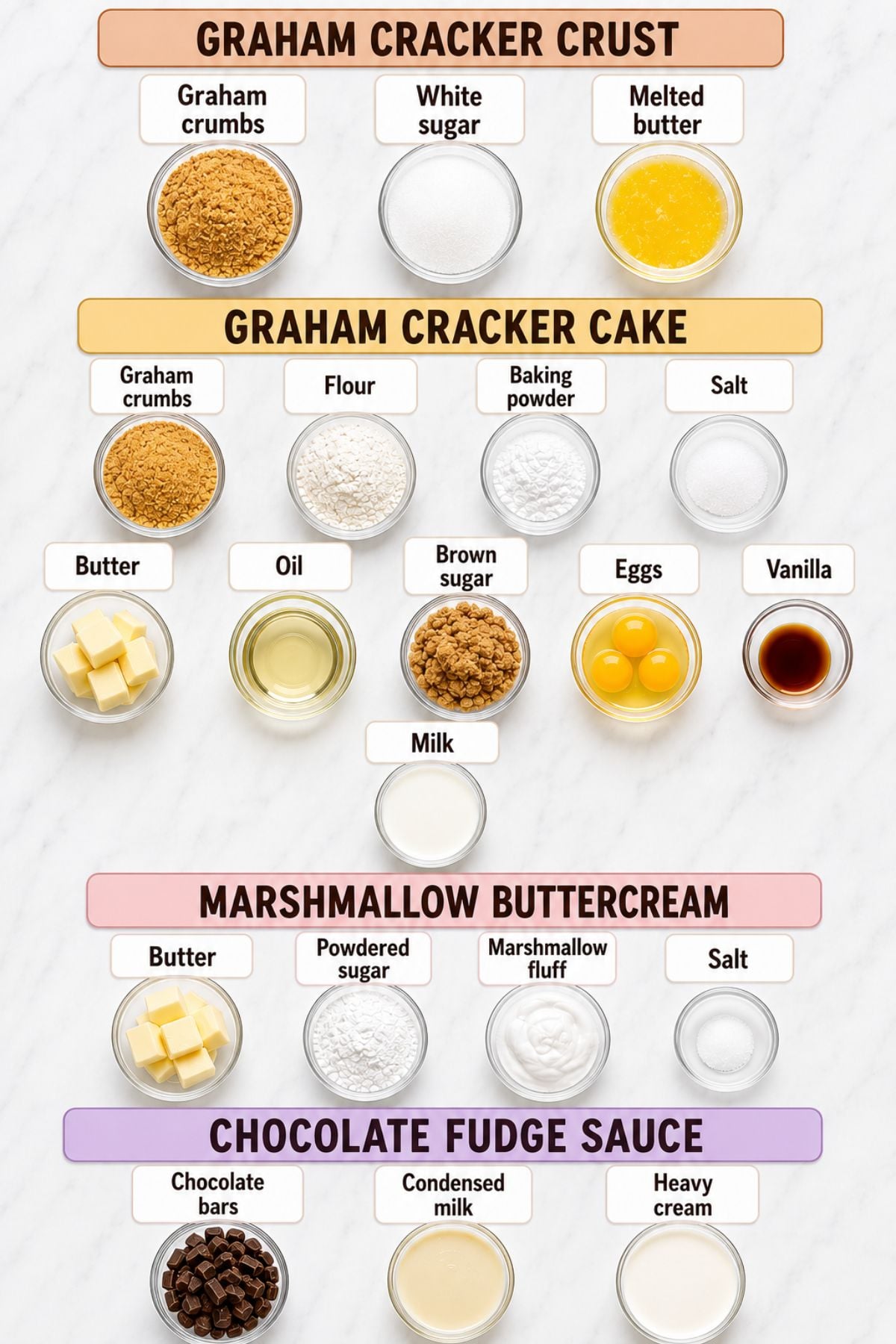S'mores Cake ingredients