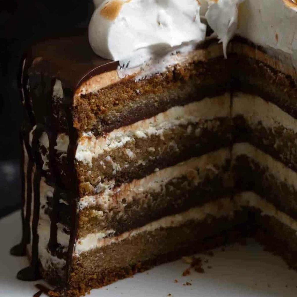 S'mores cake sliced