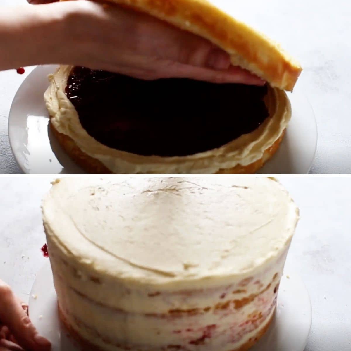Adding the layers and the cake when it's frosted when assembled.