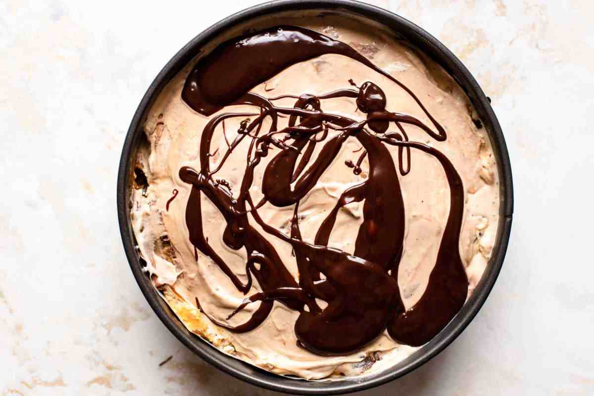 whipping up ice cream cake in pie pan
