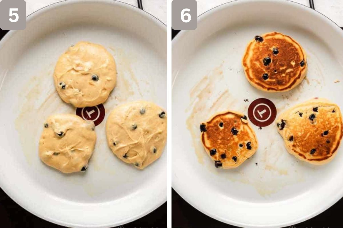 pancakes in a skillet and turned after a few minutes