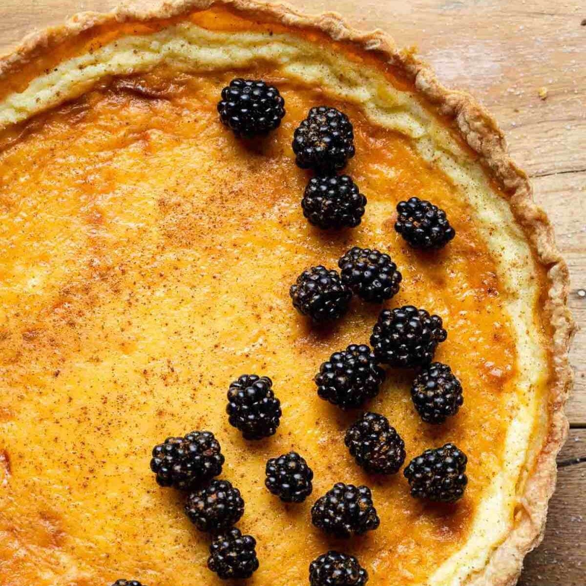 egg custard pie in pie pan