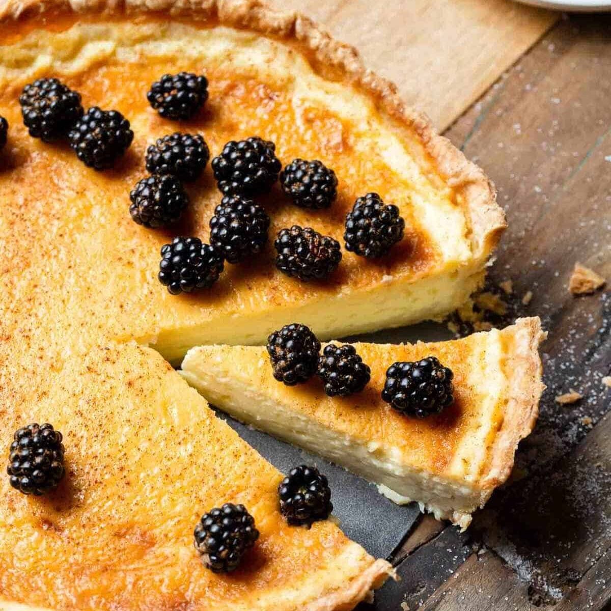 sliced egg custard pie