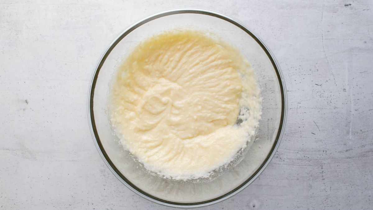 mixed butter, sugar, and oil in a glass bowl