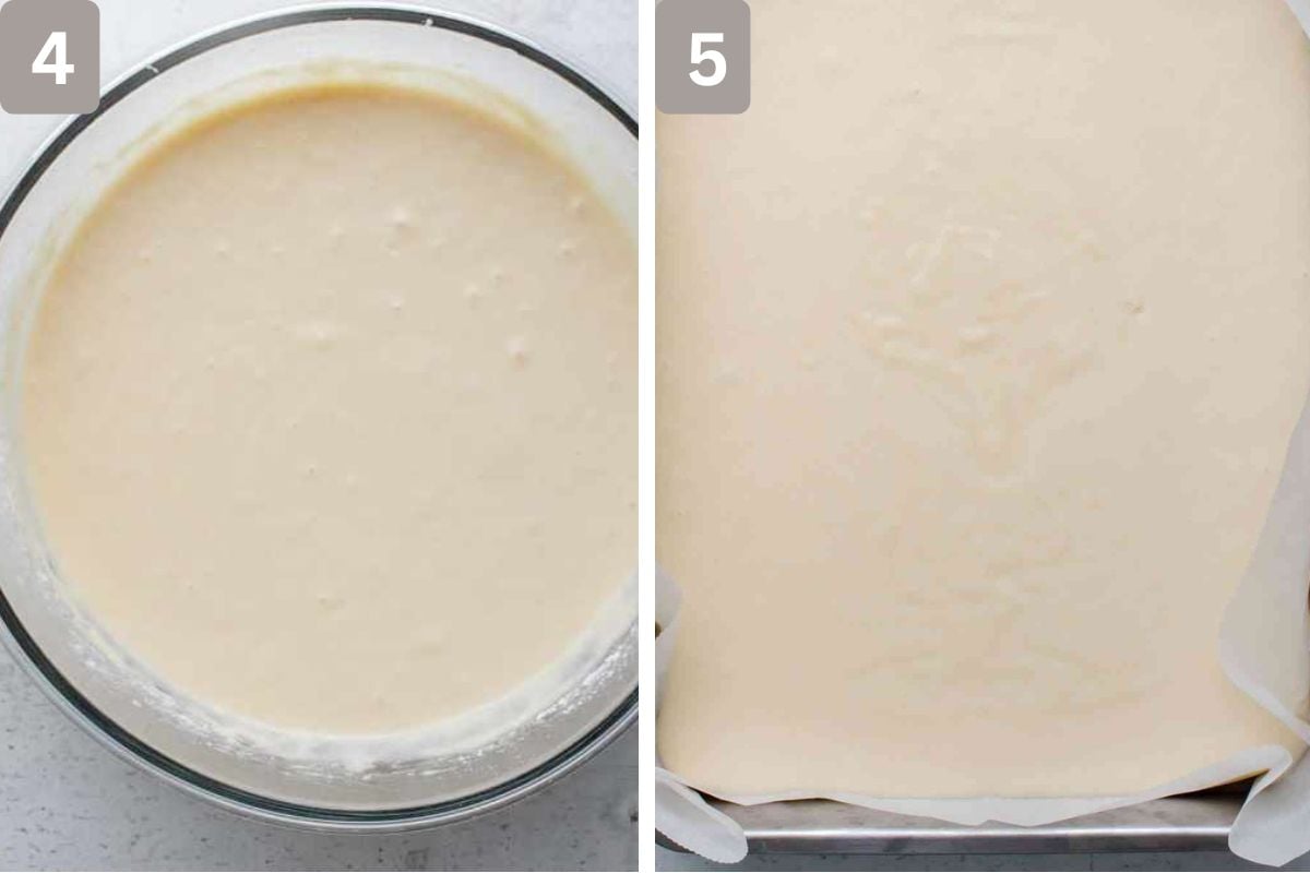 dry ingredients added alternately with the milk, and cake bater added to baking tray