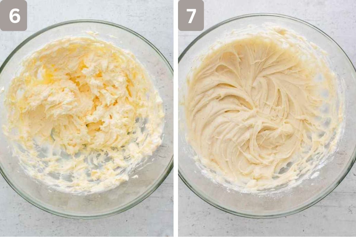 butter and cream cheese mixed, and powdered sugar and vanilla added and mixed