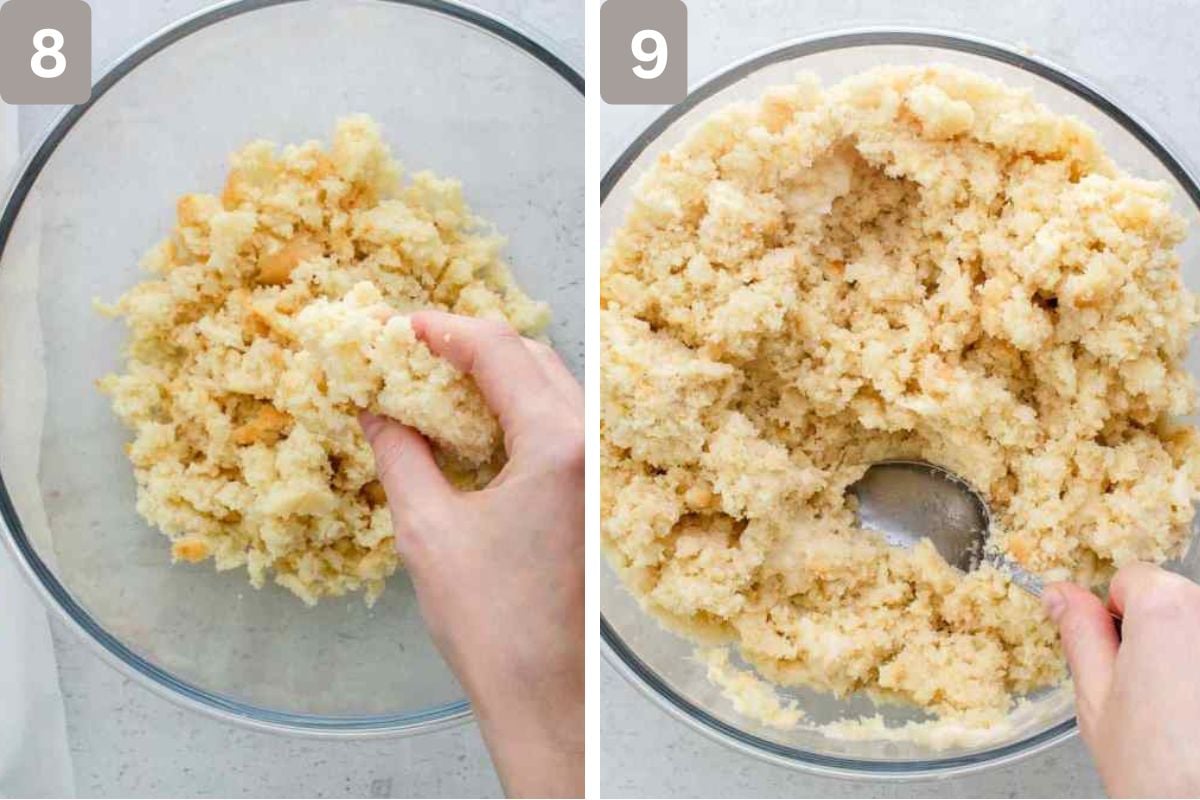 Cake crumbled and frosting added and mixed