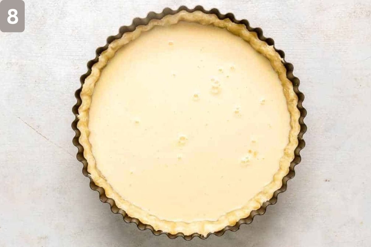 custard filling poured into the crust before being baked