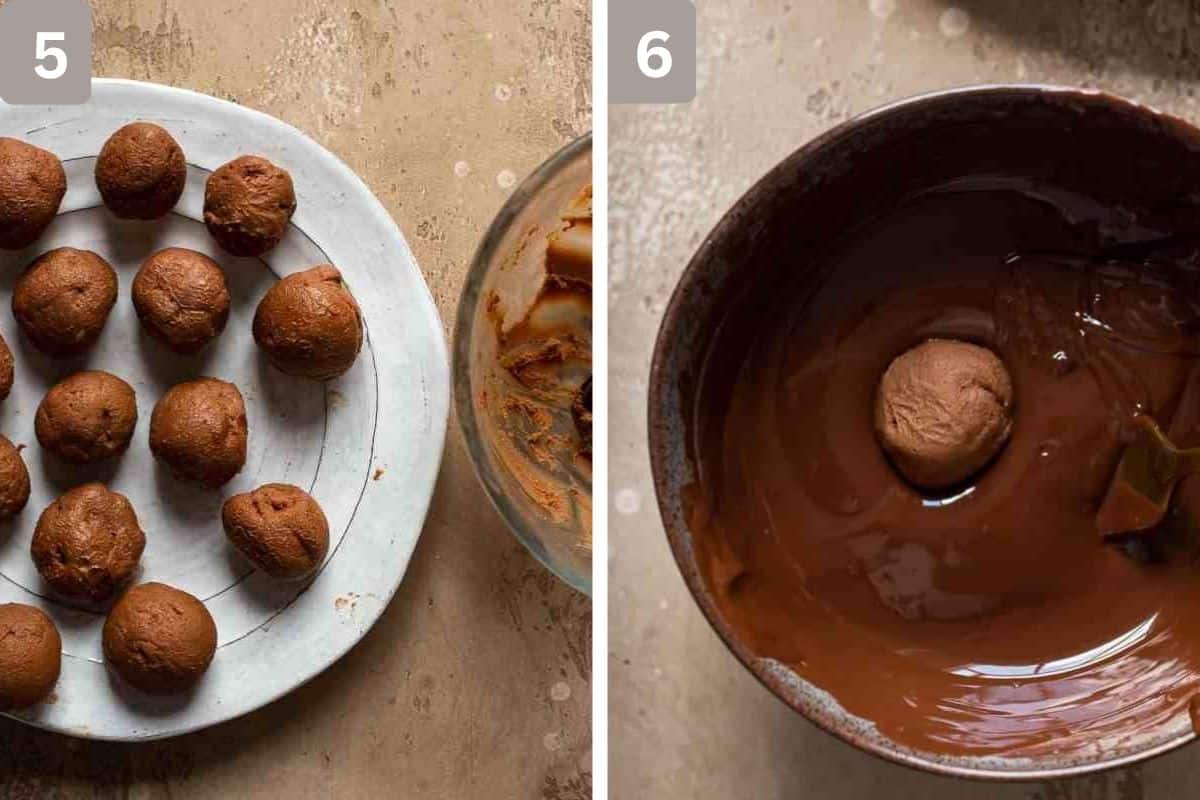 Chocolate truffles coated in powder and then coated in melted chocolate