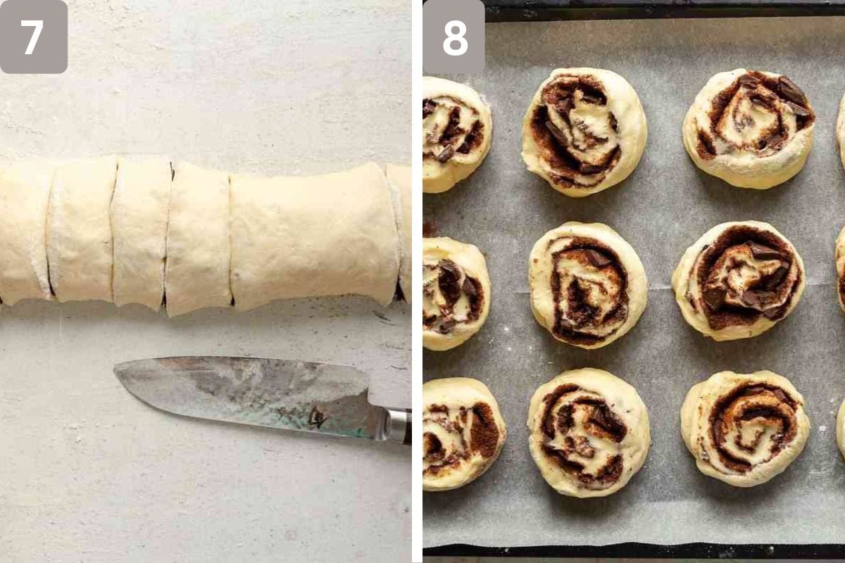 dough rolled into a log shape and cut in equal pieces