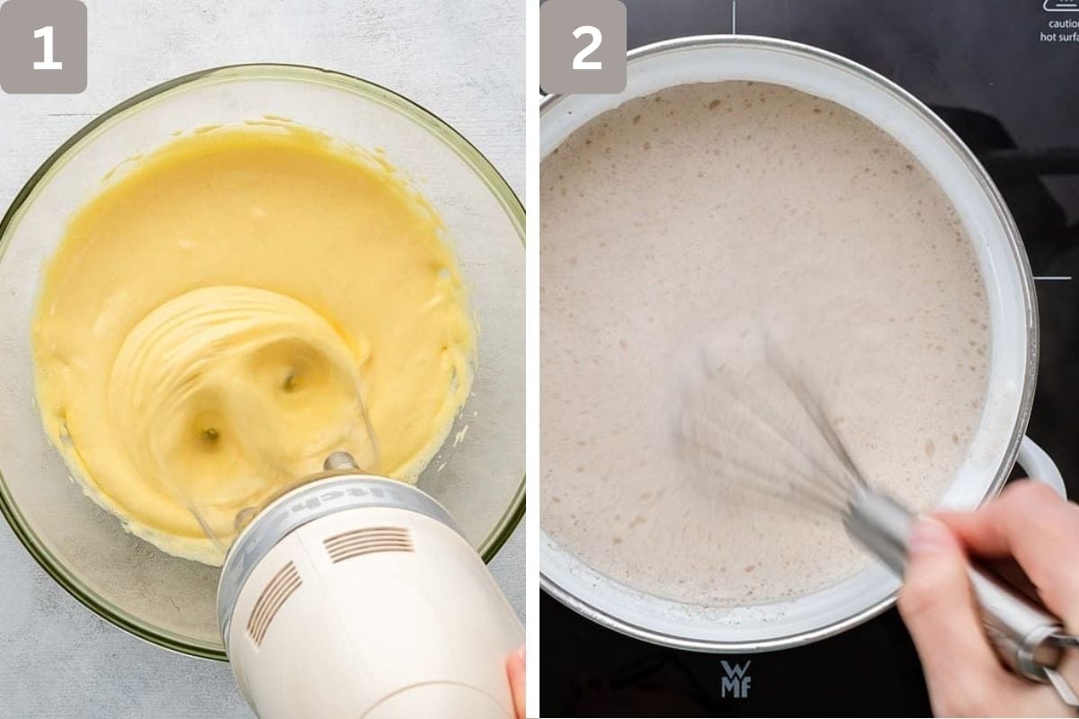 egg yolks and sugar beaten and milk and cinnamon added