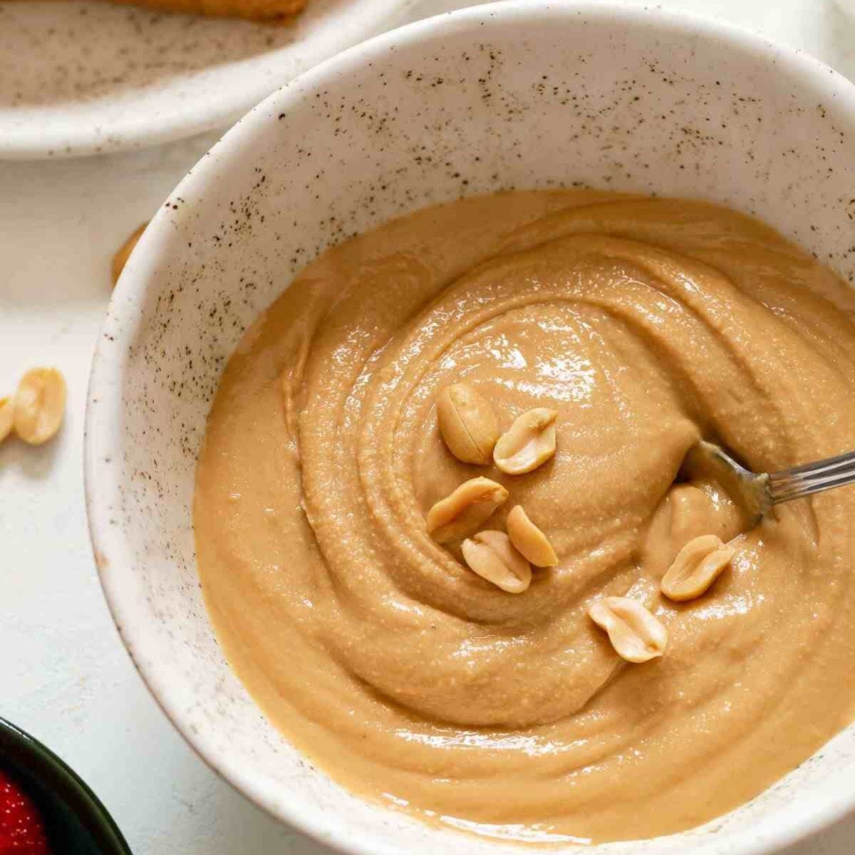 A bowl full of peanut butter