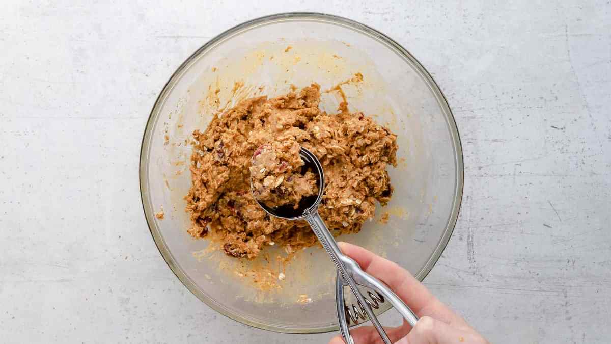 scooping balls to form energy bites