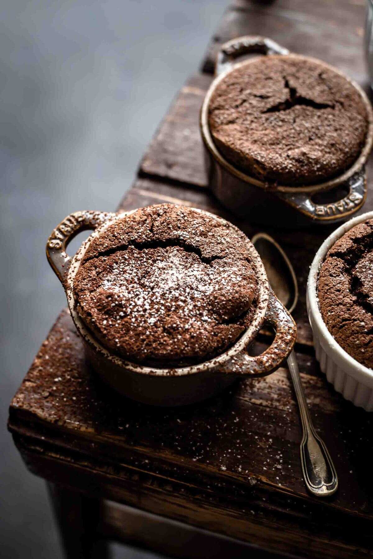 several chocolate souffles ready to eat
