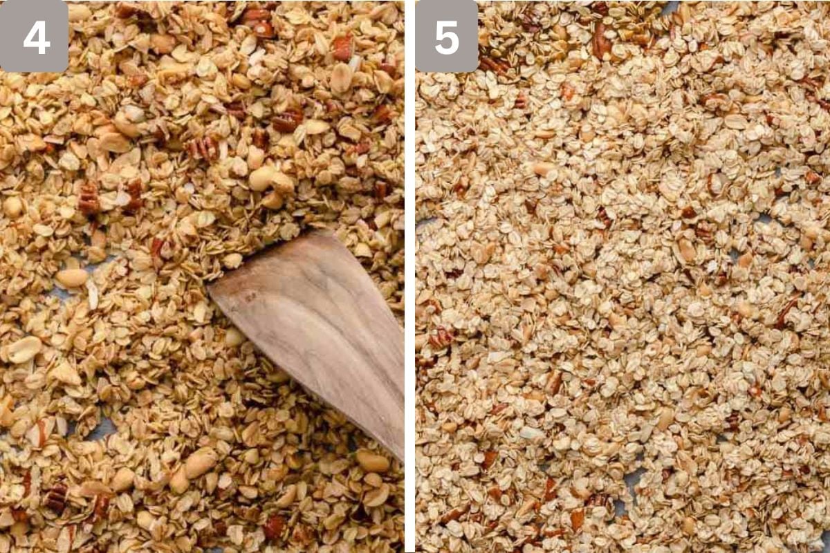 Oat mixture with maple syrup mixture combined and then baked