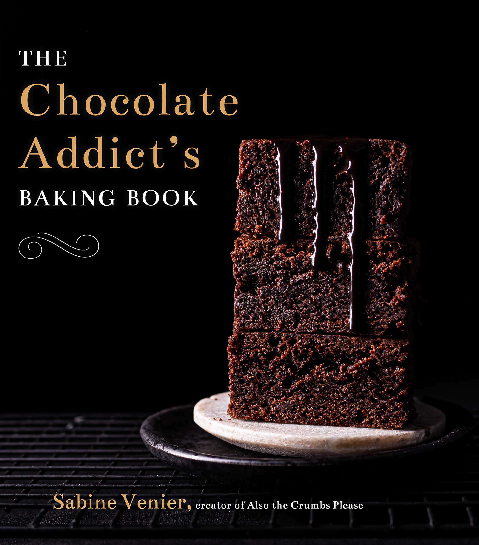 Cover page of the chocolate addicts baking book showing brownies on a dark background