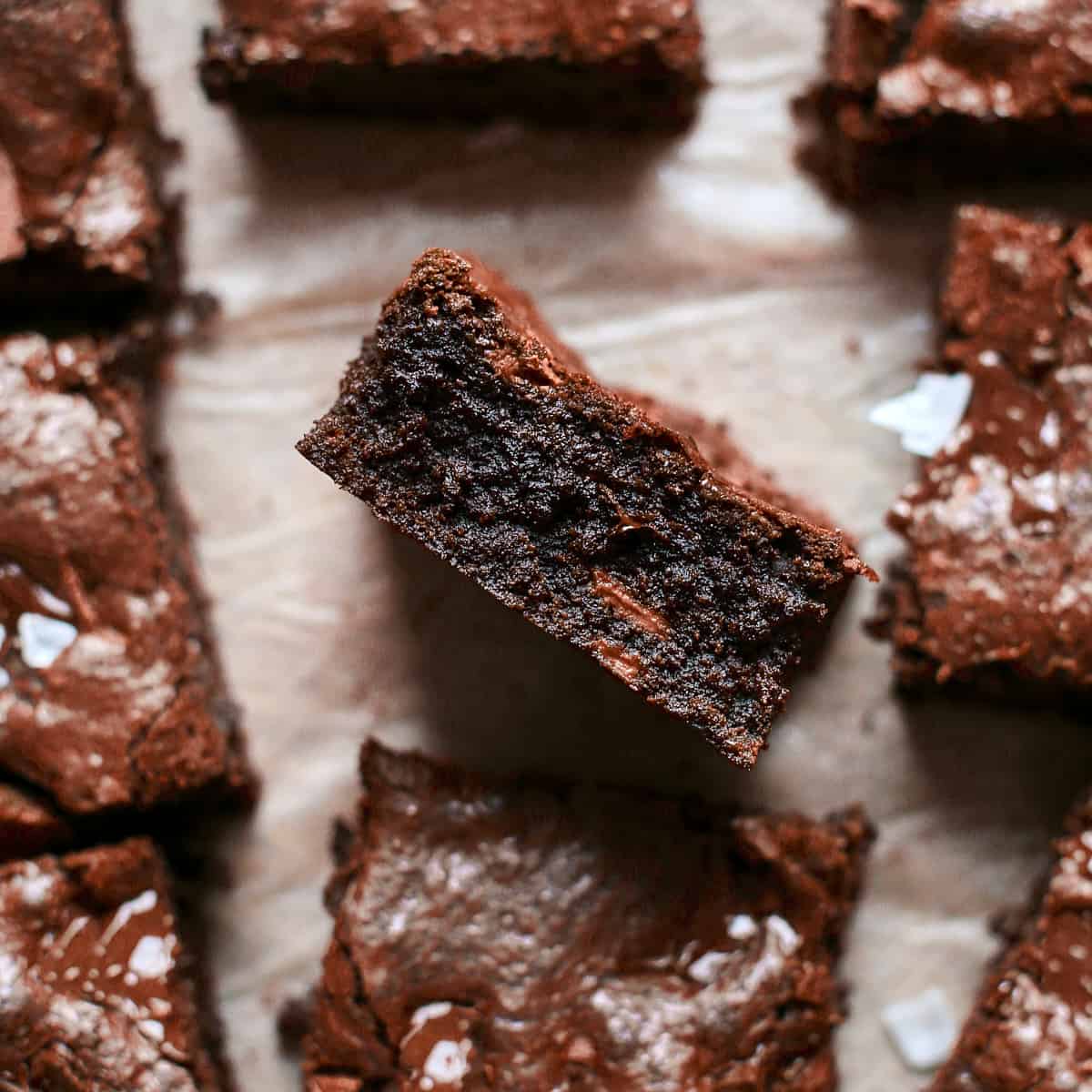 Decorative picture of baked brownies on bright paper