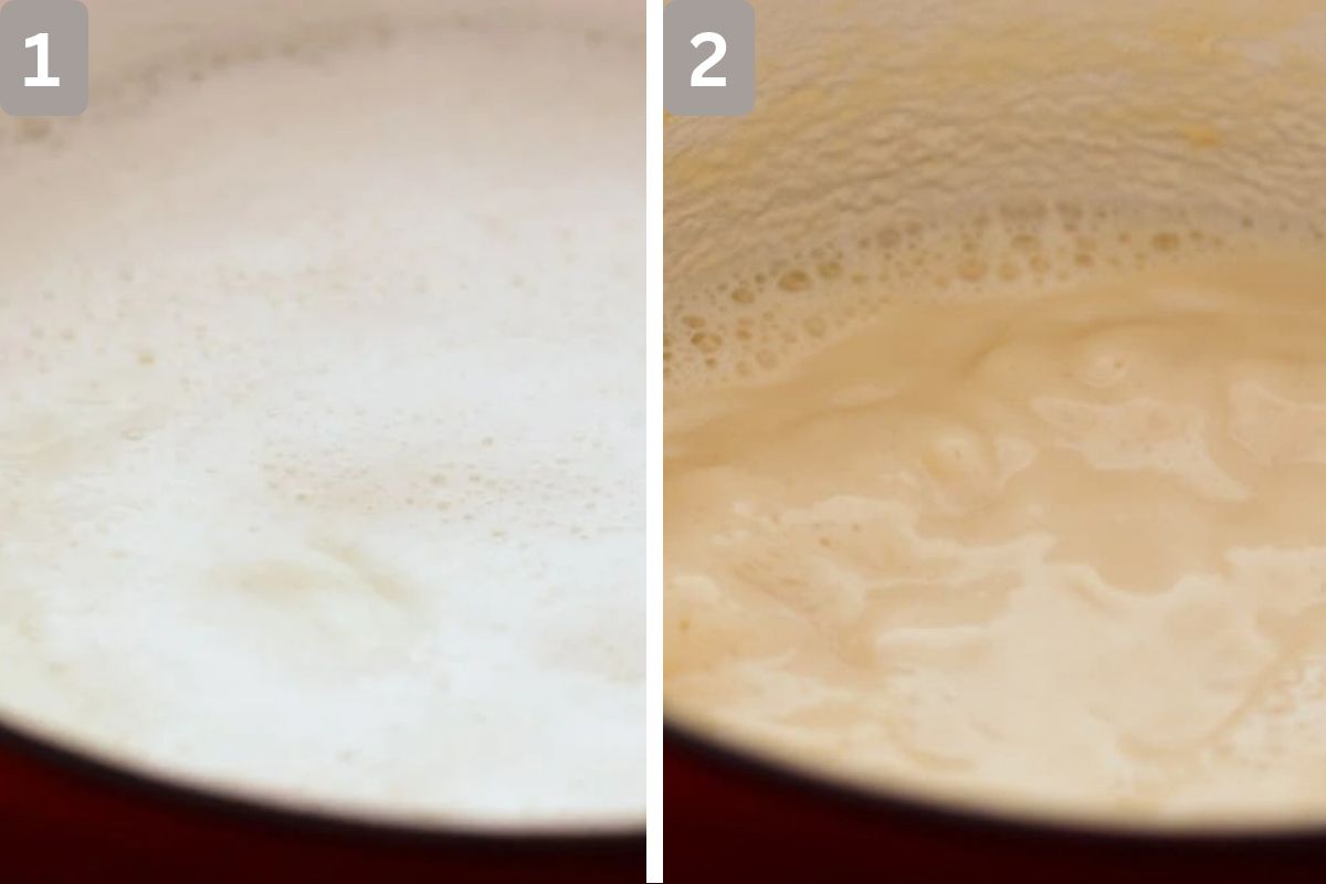 milk and sugar simmering until changing color