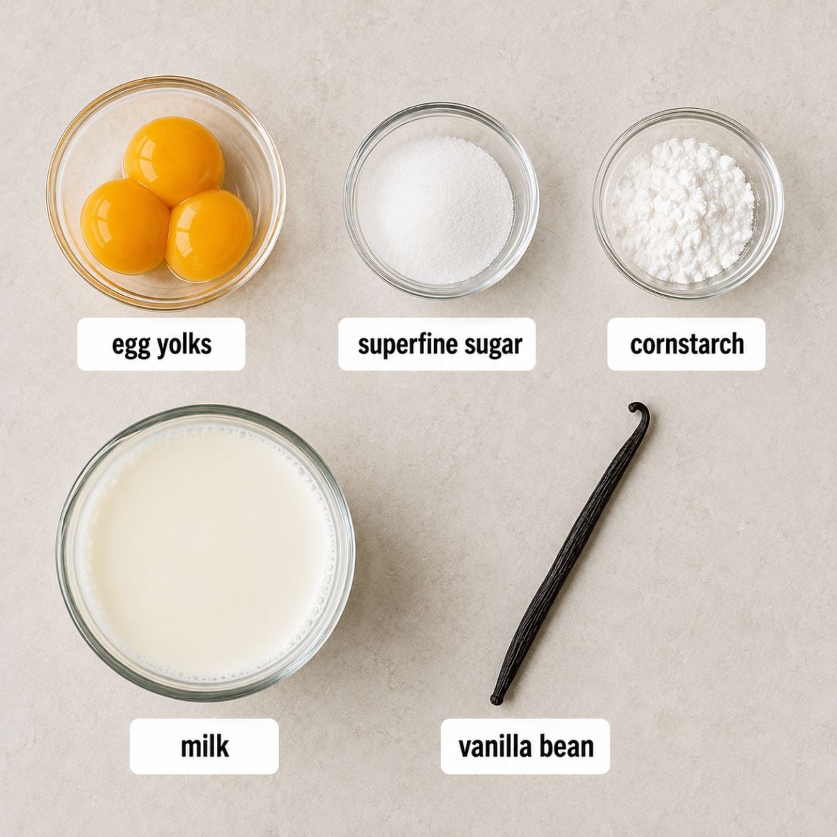 Homemade Vanilla Custard ingredients