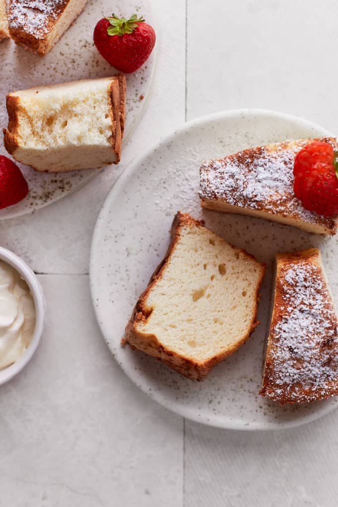 Slices of angel food cake on a serving plate
