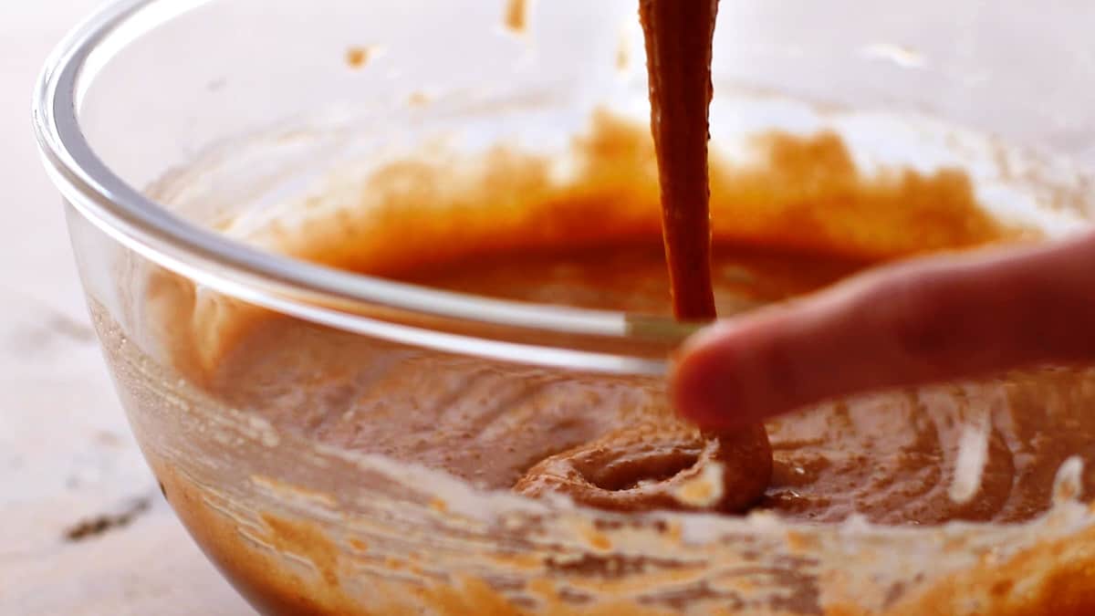 Close-up of the cake batter to show the required consistency