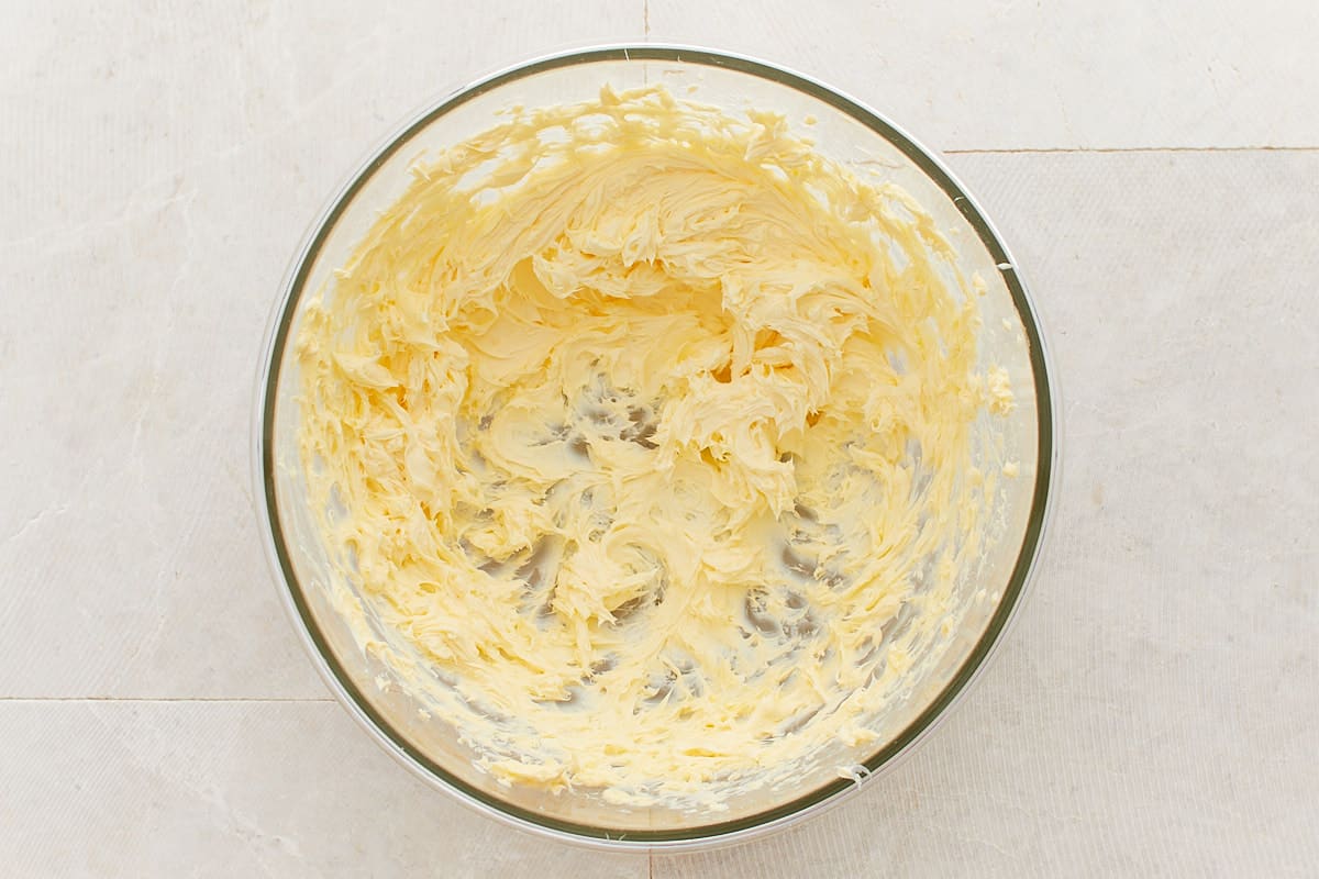 Mixed butter in a mixing bowl