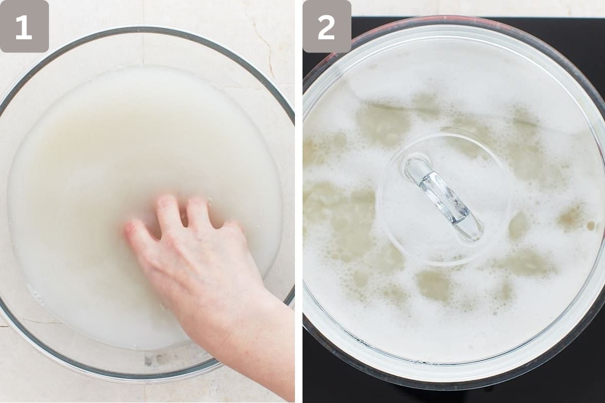 rice rinsed in water and cooked