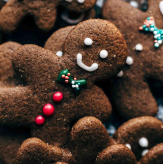 Decorated gingerbread cookies overlapping each other