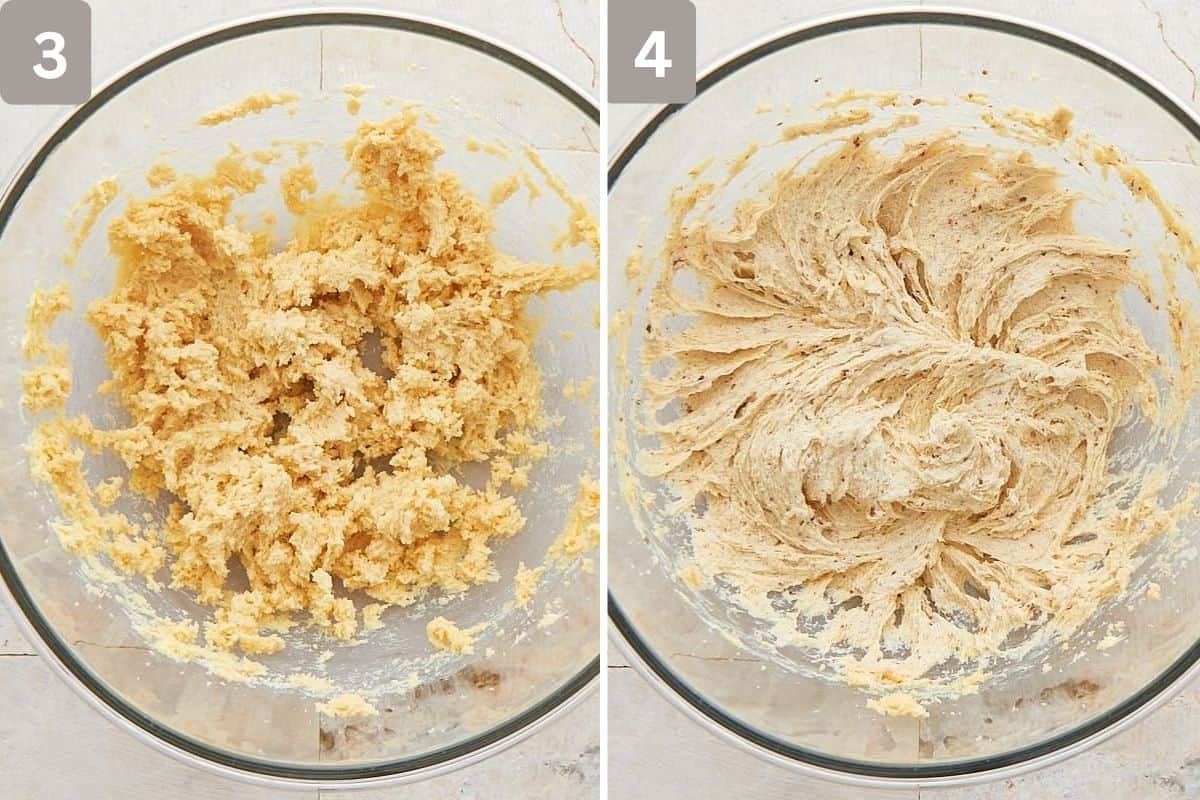 Butter beaten until light and fluffy and dry ingredients mixed on the right