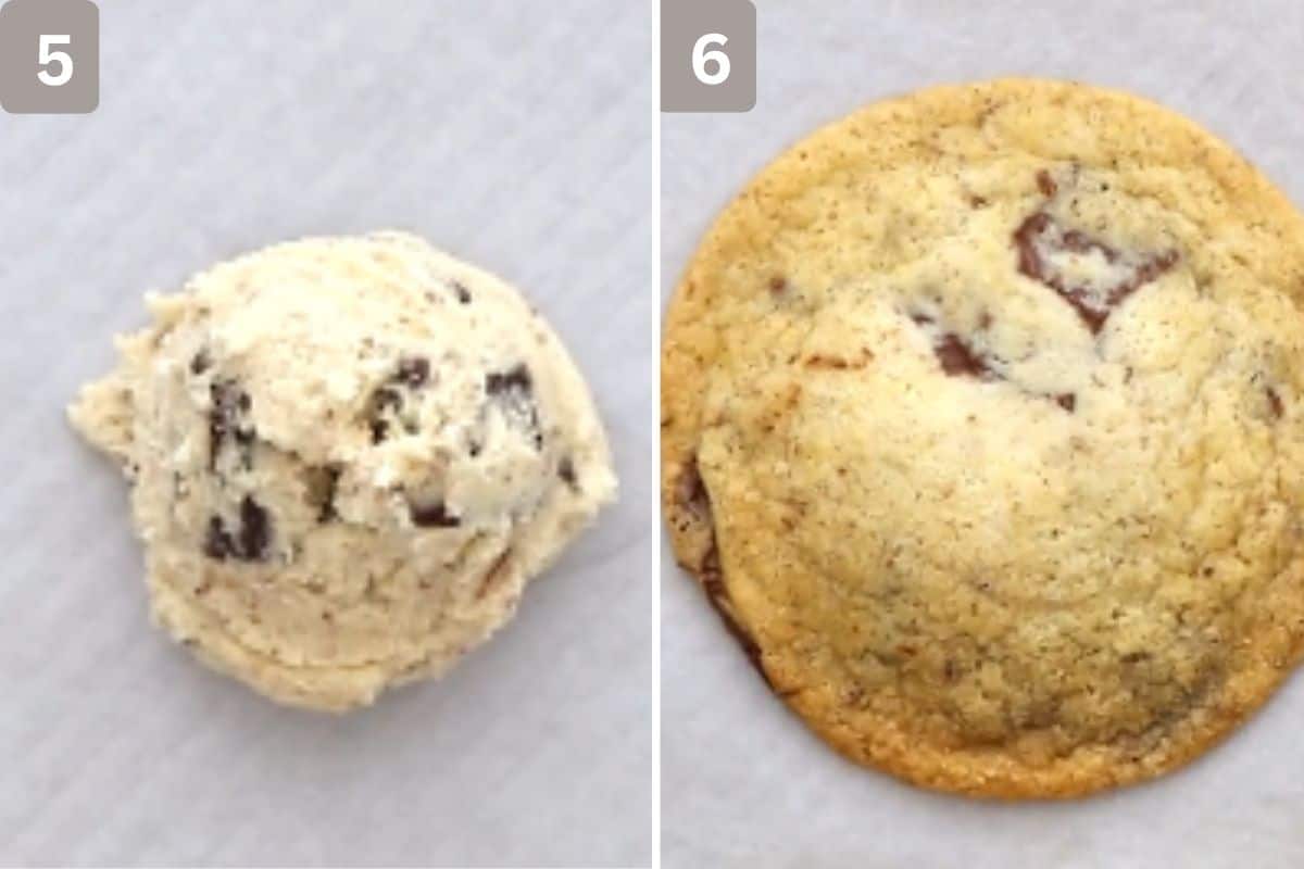 One cookie on the sheet at a time, not yet baked and then cookie removed for first bang