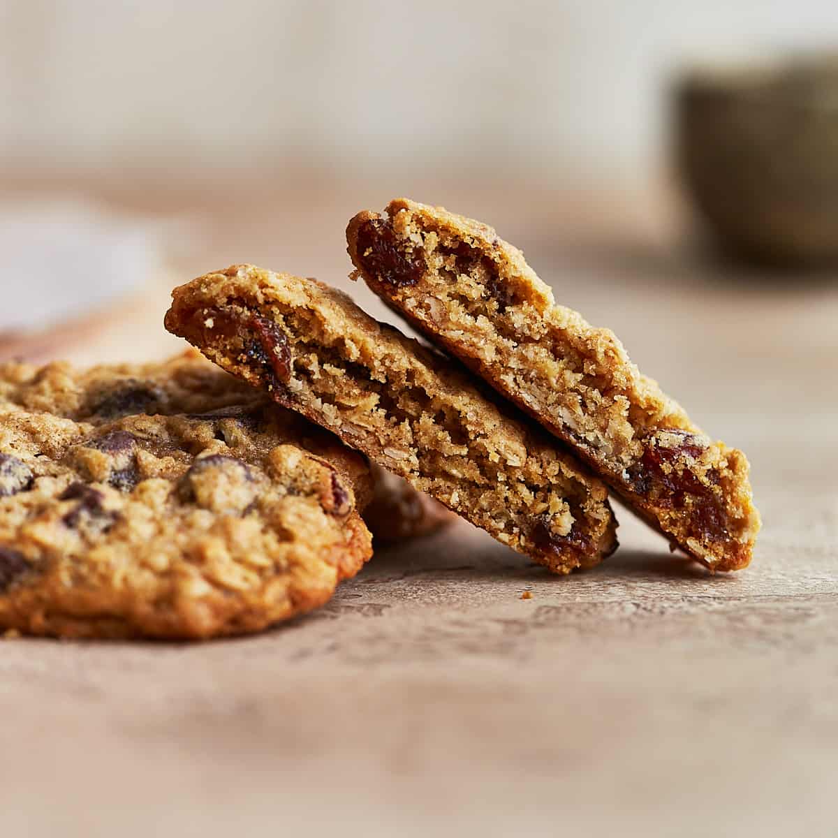 Cut cookie halves arranged above each other