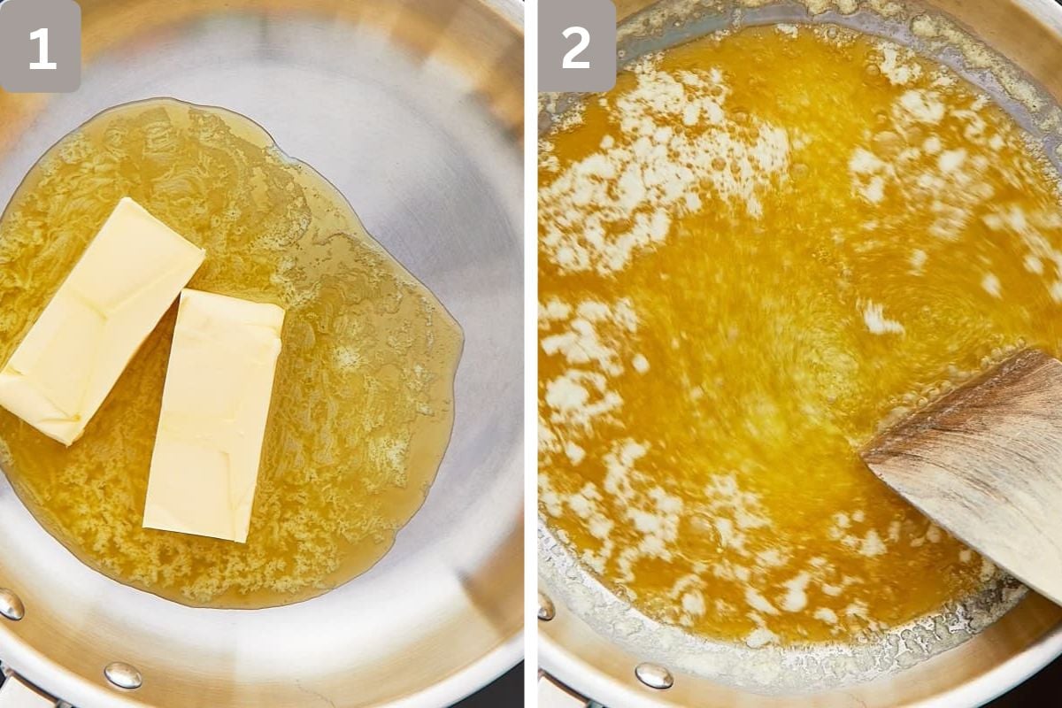 butter melting and milk solids on top