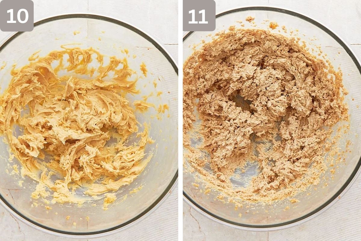 flour, cornstarch, baking soda, and salt combined and brown sugar added