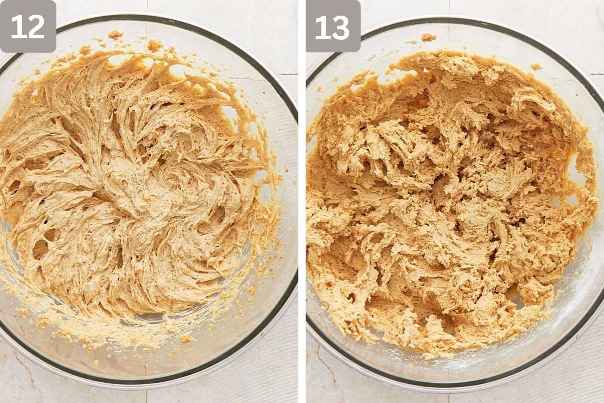 Egg and vanilla added and flour mixture added and mixed