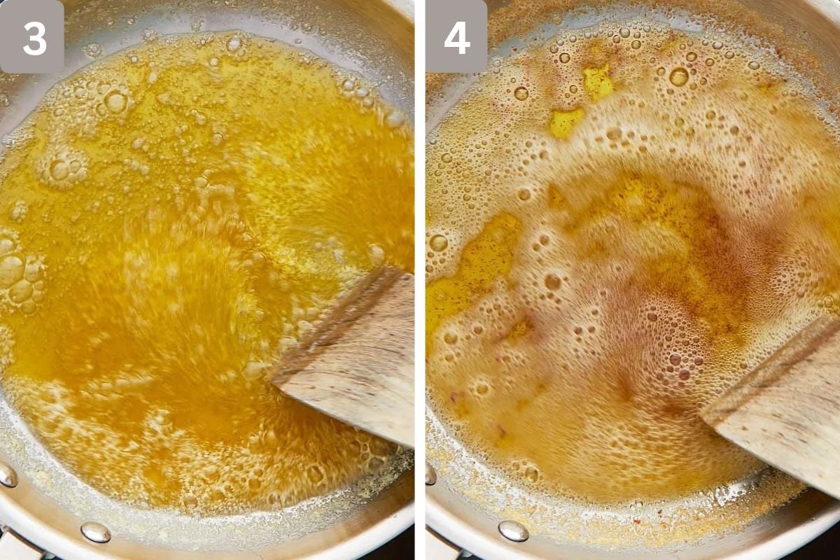 milk solids sink and turn brown