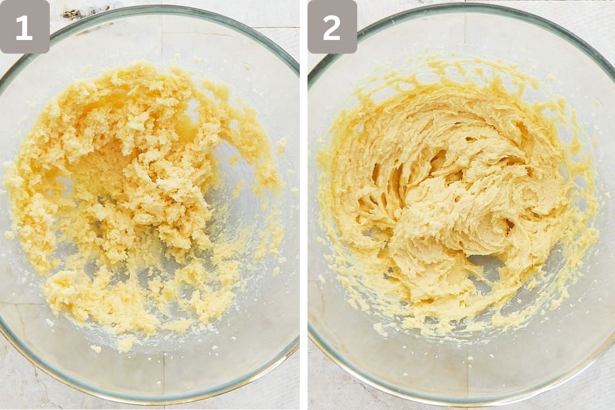 flour, cream of tartar, baking soda, and salt mixed and butter, white sugar and brown sugar creamed