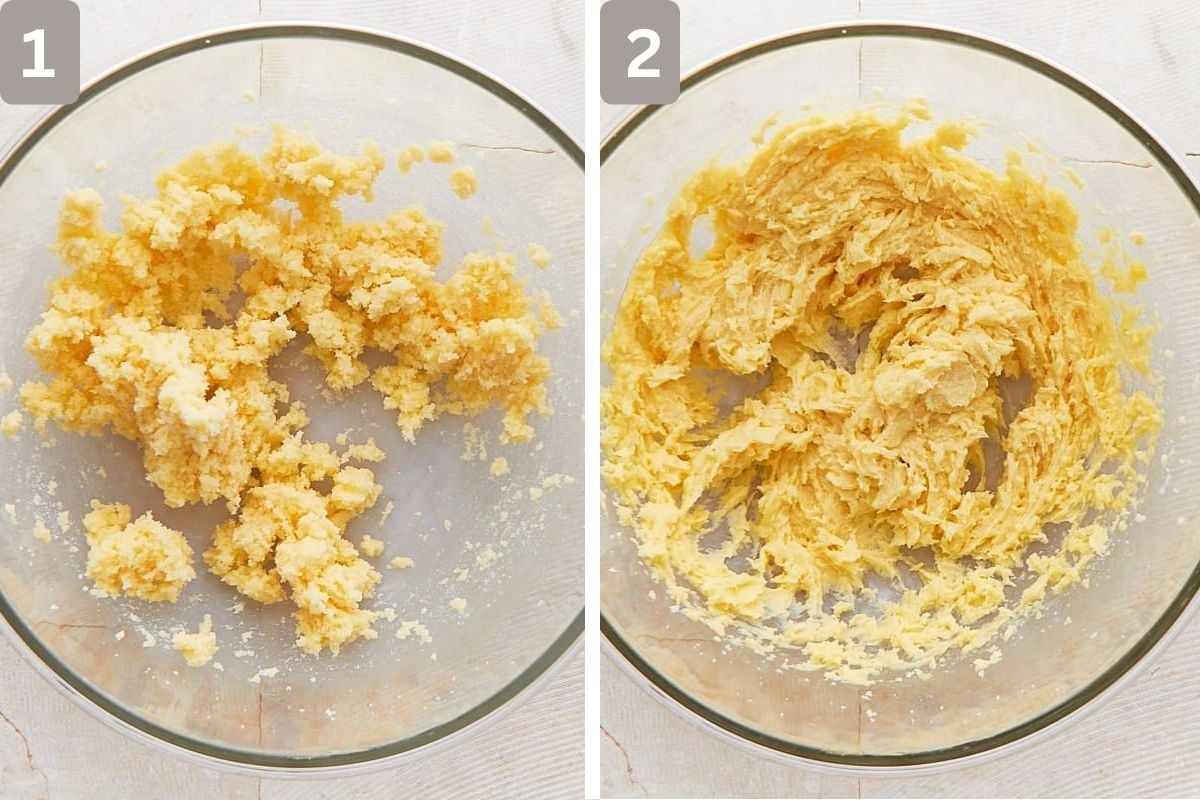 all-purpose flour, baking soda, and salt mixed and egg and vanilla mixed in