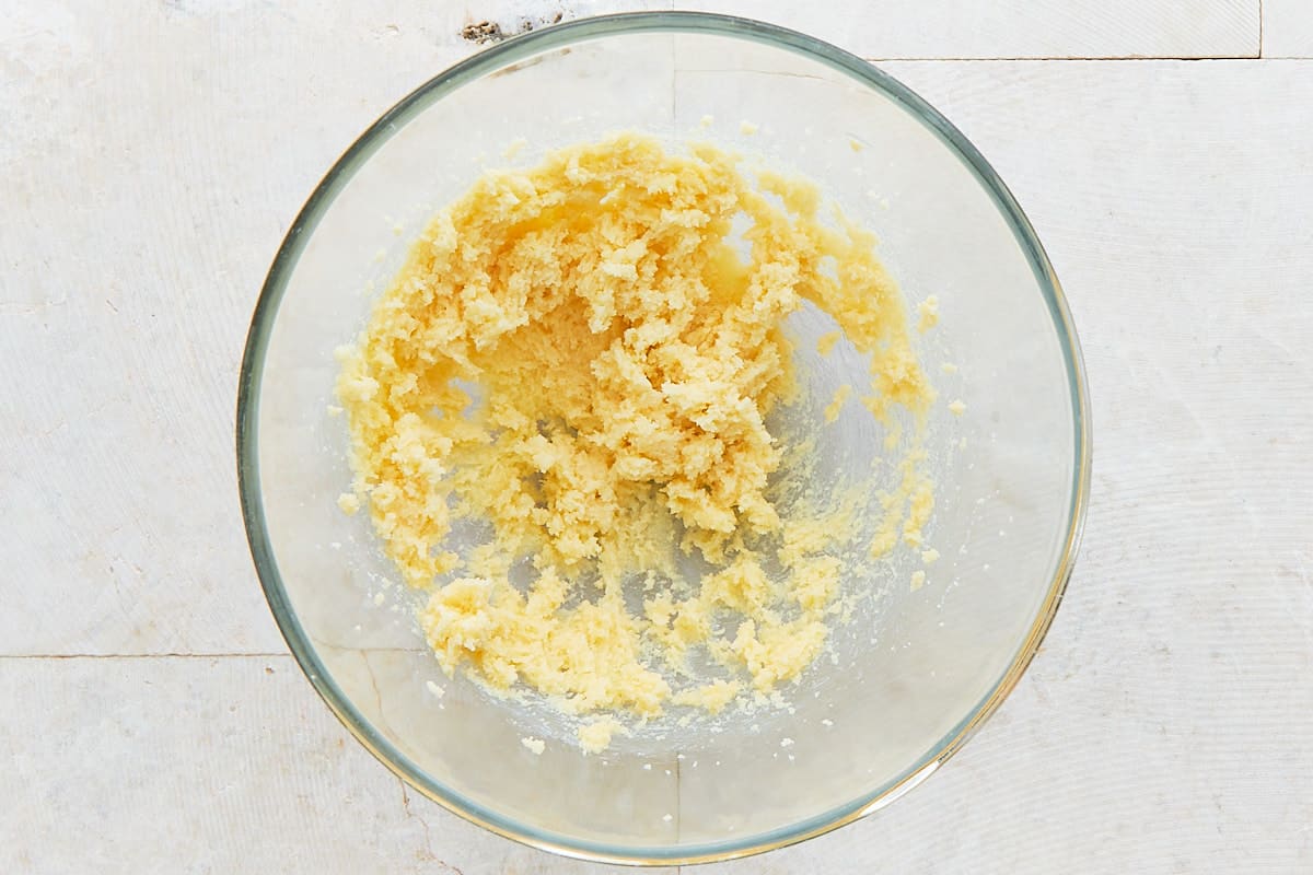 Creamed butter and sugar in a mixing bowl