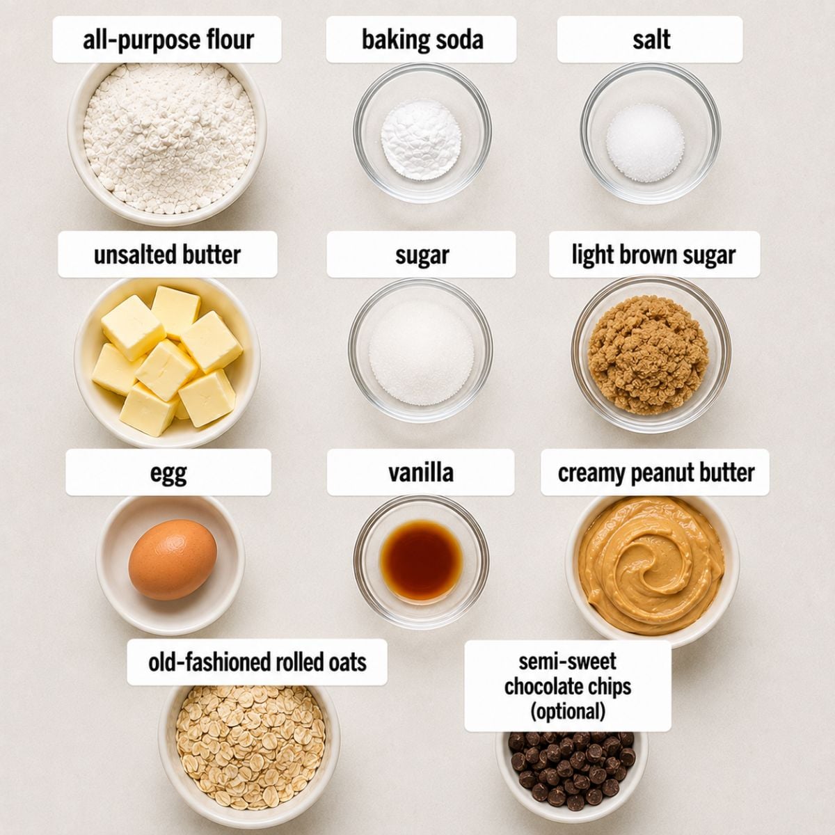 Peanut Butter Oatmeal Cookies ingredients