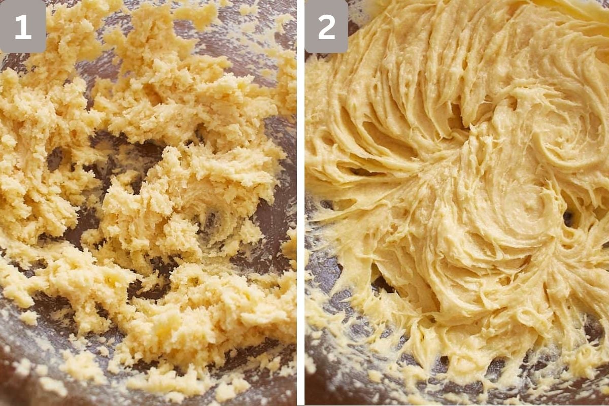 flour, baking soda, and salt combined and egg and vanilla added and mixed