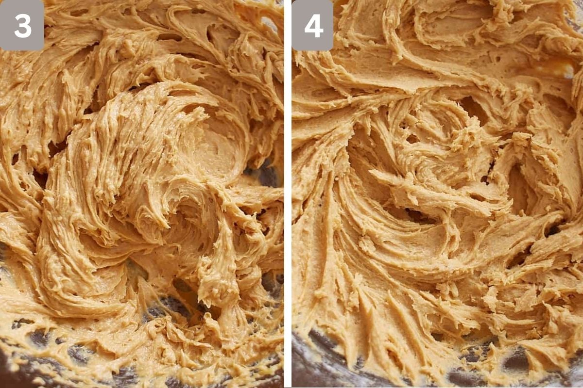 Butter mixed in and flour mixture added and mixed