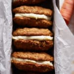 Carrot cookie sandwiches in a baking tray