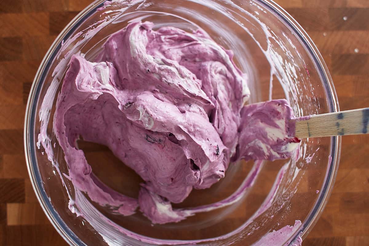 One third of the whipped cream folded into the blueberry mixture