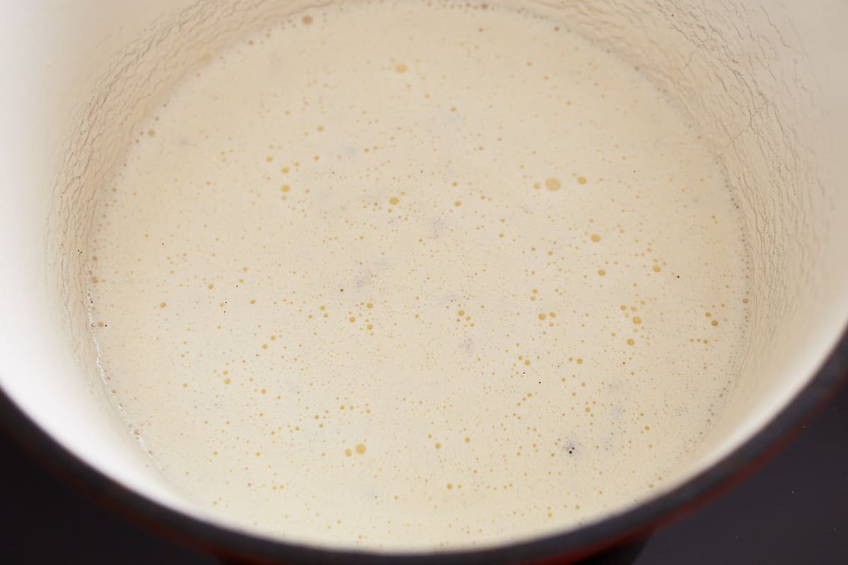 Cooking cream in a saucepan