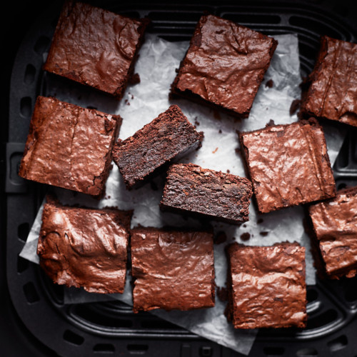 Sliced brownies on a white paper
