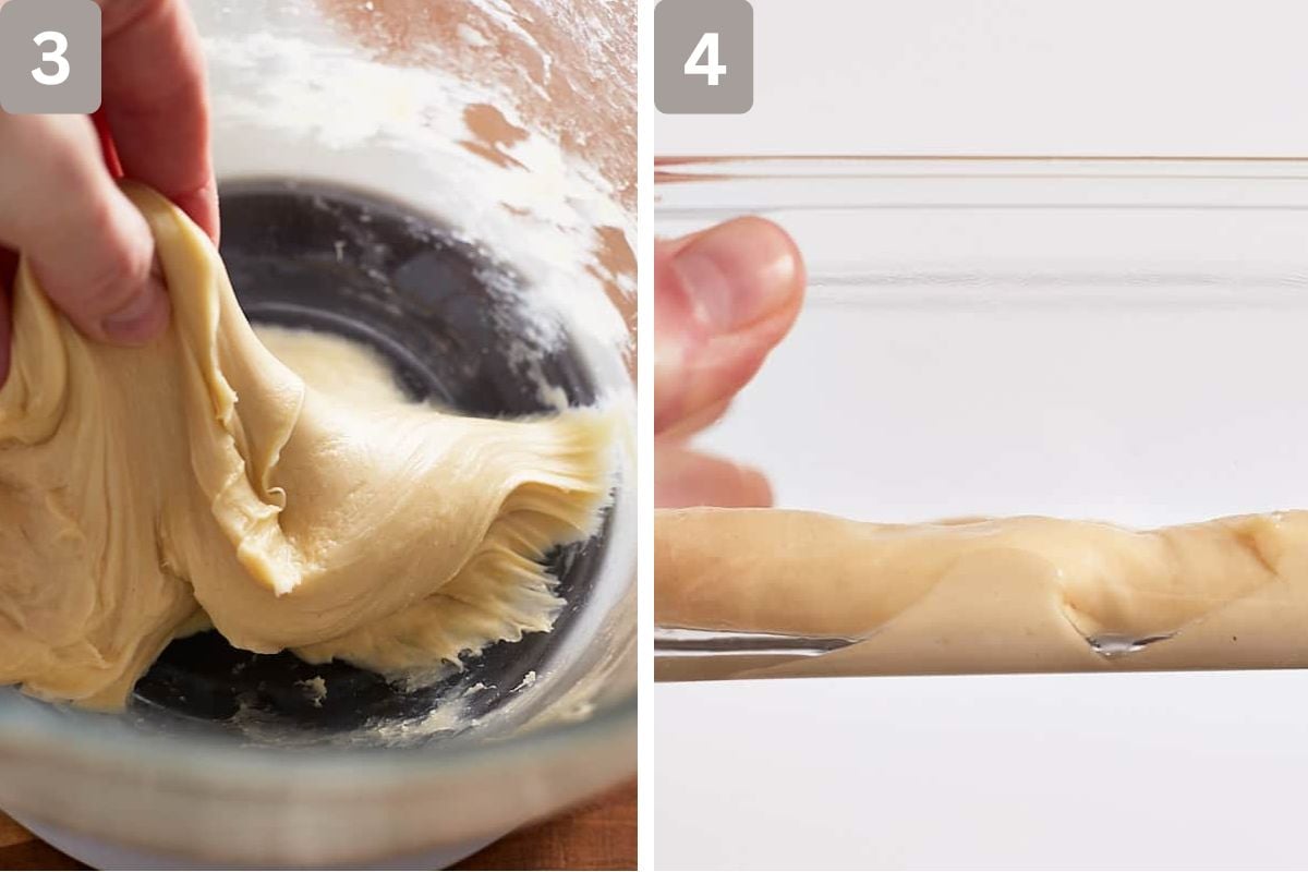 Butter added to dough and kneaded, then placed in medium bowl and left in warm spot for an hour